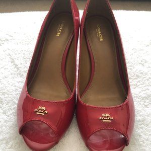 Size 10 Red Coach Peep-Toe Pumps